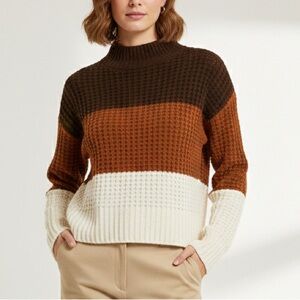 Colorblock Women's Sweater - Brown, Tan, and Cream